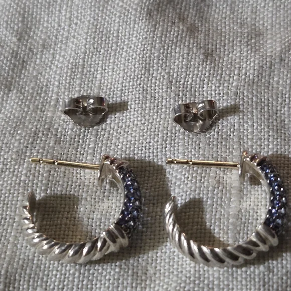 David Yurman Cable Candy Metro Hoop Earrings with Blue Sapphire, SS - Picture 8 of 14